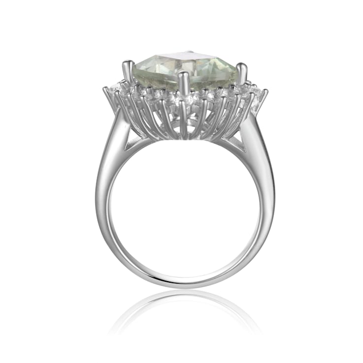 Green Prasiolite Cushion Checkerboard Halo Ring