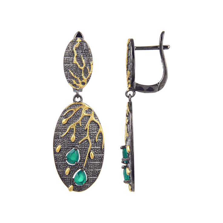 Artisan Diopside Rhodium Over Sterling Silver Dangling Earrings
