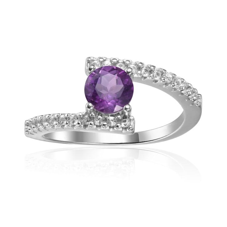 Elegant Natural Amethyst Round Shaped Ring with White Sapphire