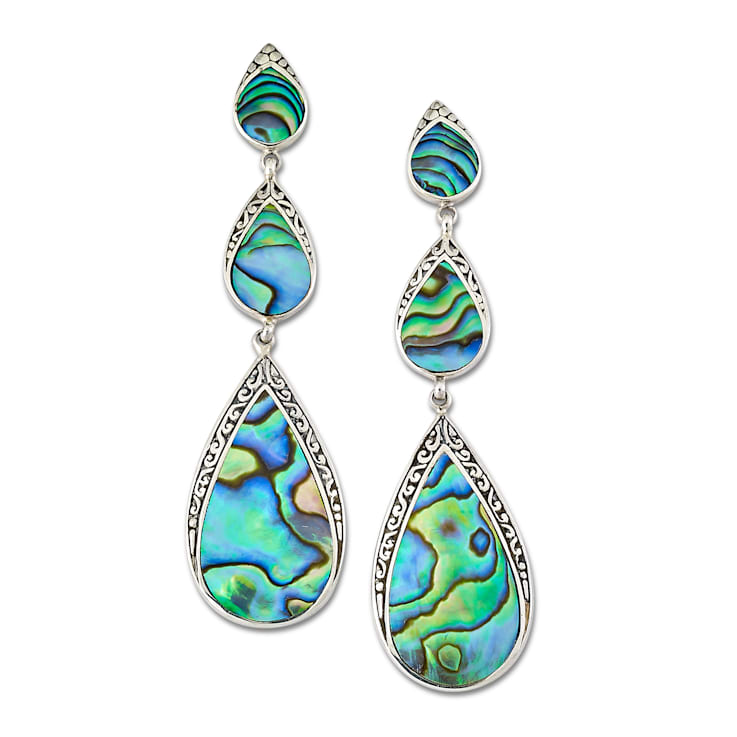 Sterling Silver Elongated Pear Drop Gems of the Sea Abalone Shell Earrings