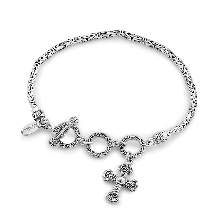 Sterling Silver Crosterling Silver Charm Bracelet With Toggle Closure