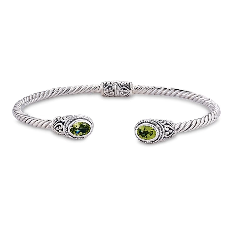 Sterling Silver 3mm 6.75" Twisted Cable Bangle with Peridot