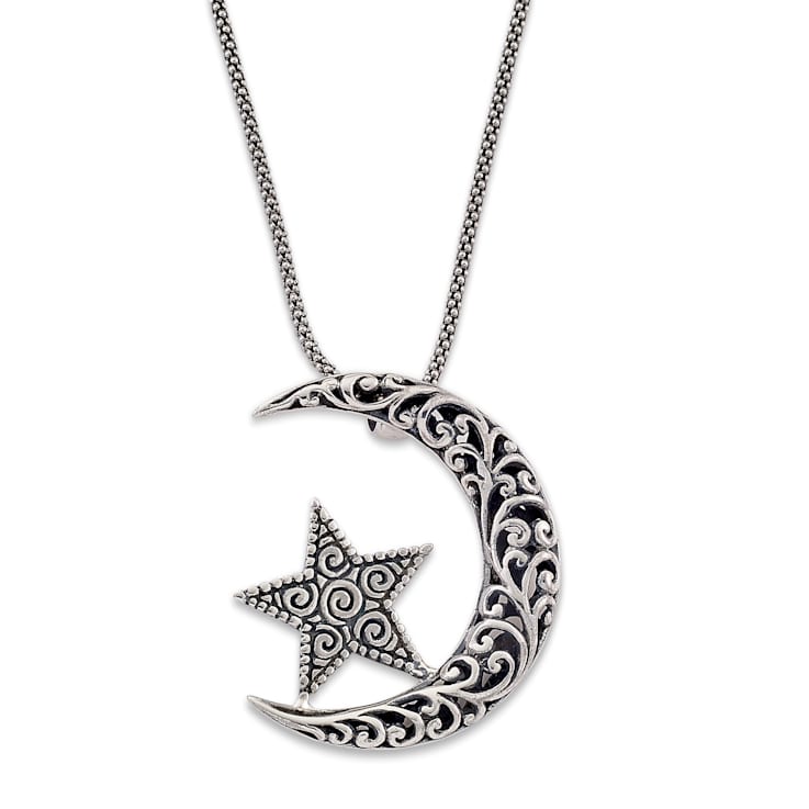 Sterling silver crescent moon and star necklace outlet