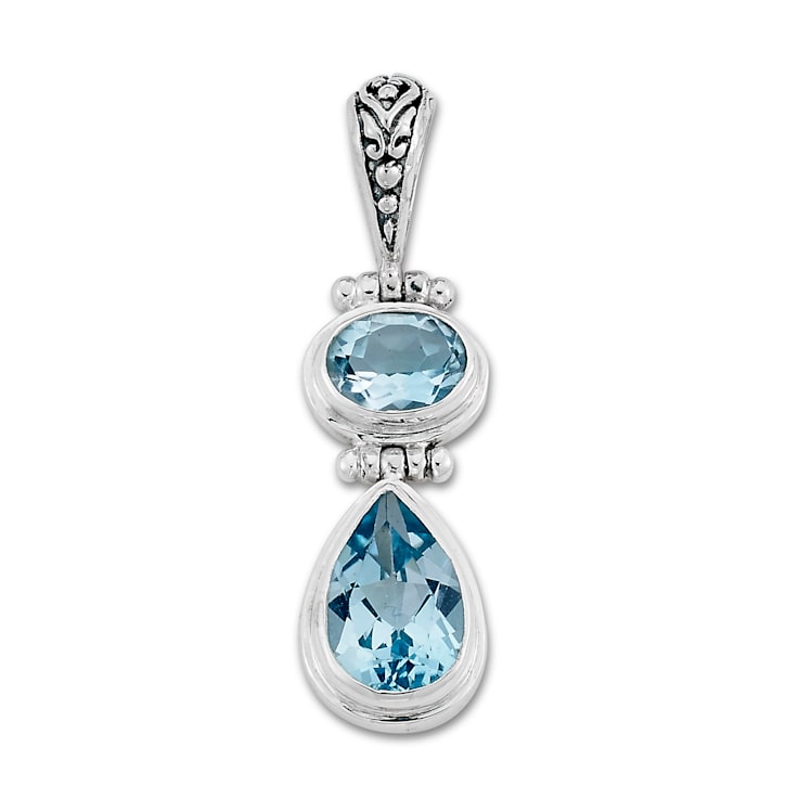 Sterling Silver Two Stone Blue Topaz Pendant