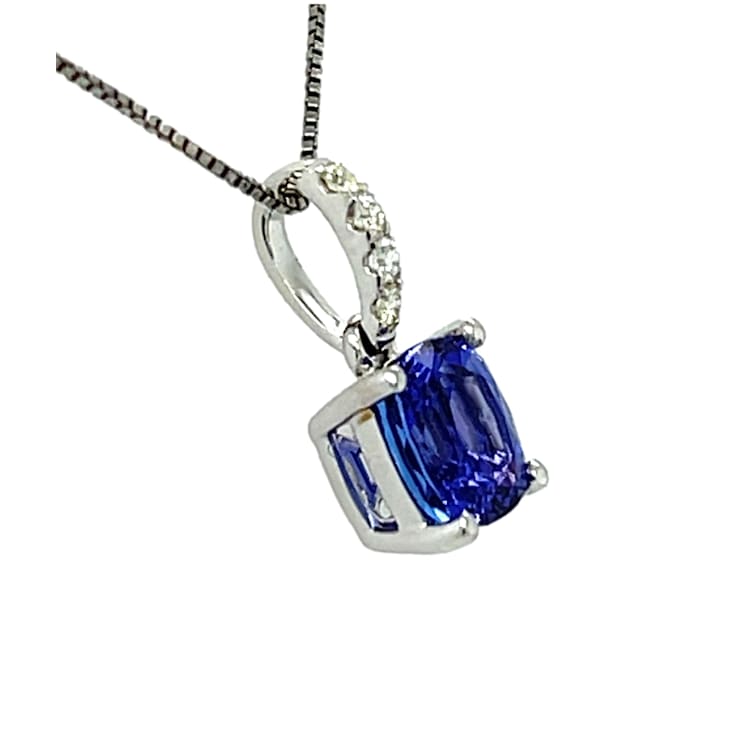 14K White Gold Cushion AAA Tanzanite and Diamond Pendant 1D2T9A