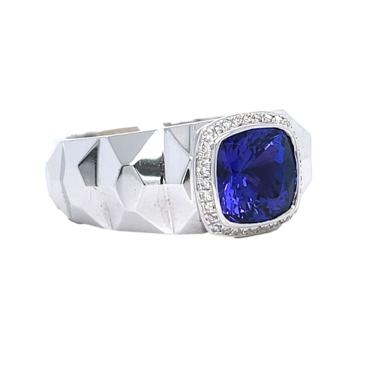 Men s 14KW Gold Cushion Tanzanite and Diamond Ring 16125A