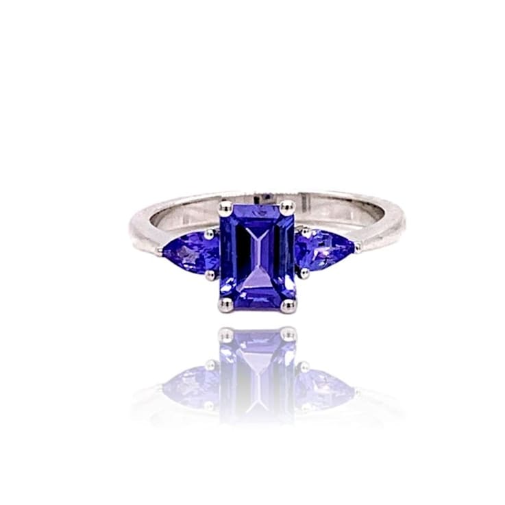 Marquise Tanzanite and 1/20 CT. T.W. Diamond Three Stone Bypass Ring in 10K  White Gold | Zales