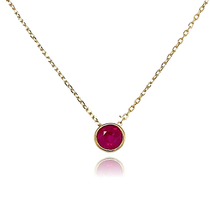 14KY Gold Solitaire Ruby Round Necklace 1B2PZA