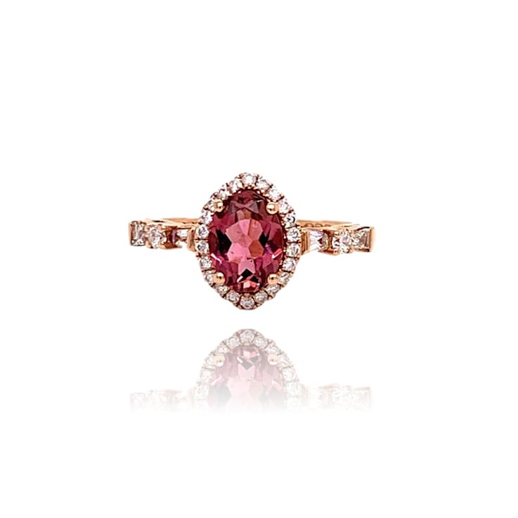 14K Rose Gold Pink Tourmaline and Diamond Ring