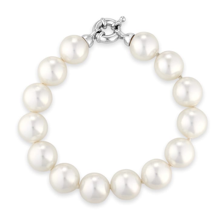 12mm White Organic Man-Made Pearl Bracelet with Rhodium Euro Clasp