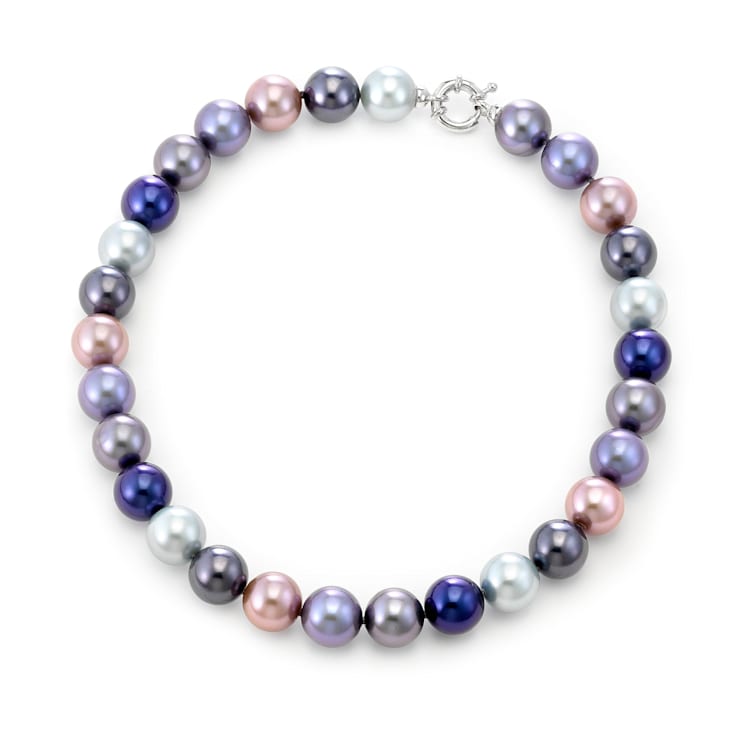 14mm Blue Multi-Hue Organic Man-Made Pearl 18 Inch Necklace