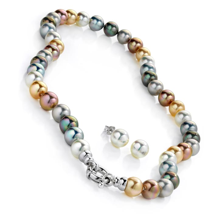 10mm Multi-color Organic Man-Made Pearl 18 Inch Necklace and Earring Set