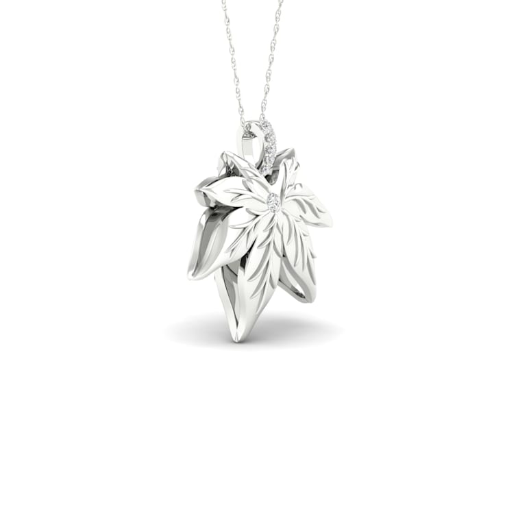 Diamond2Deal 14k White Gold Over Sterling Silver 0.05 Ct Diamond Leaf
Pendant With Chain 18"