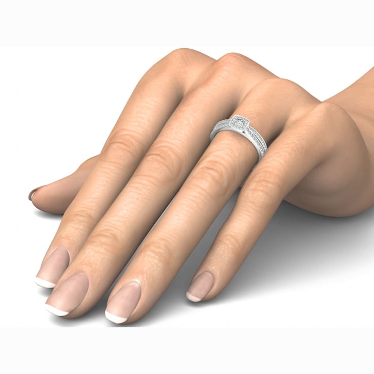 Diamond2Deal 10K White Gold .50ctw Diamond Solitaire Halo Wedding Band
Ring Set