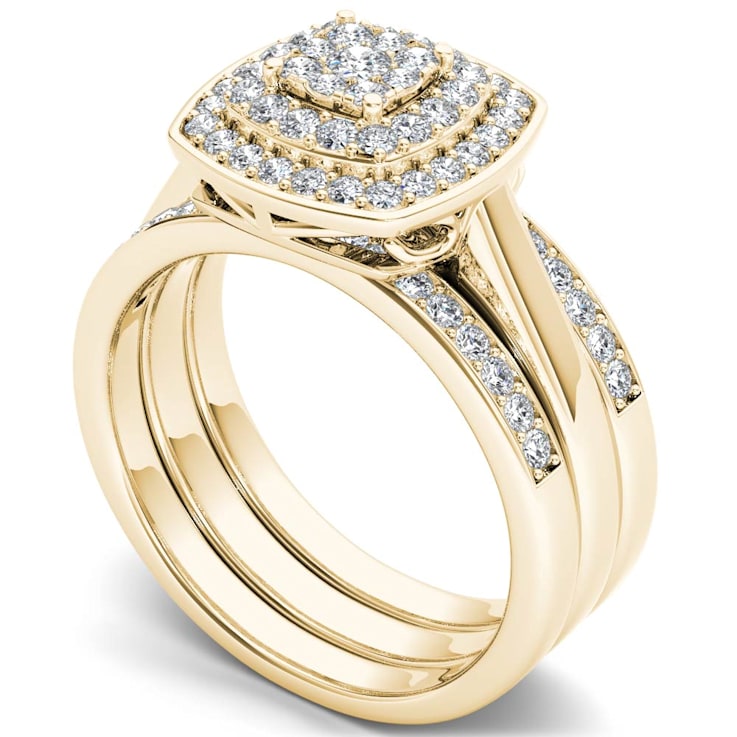 14K Yellow Gold .33ctw Diamond Halo Engagement Ring Bridal Wedding Band
Set (I2-Clarity-H-I-Color)