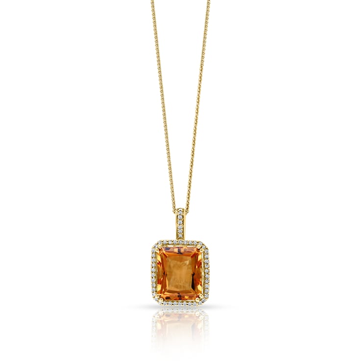 Diamond2Deal 14k Yellow Gold 5.49ct Octagon Cut Citrine and Diamond Pendant  Necklace 18