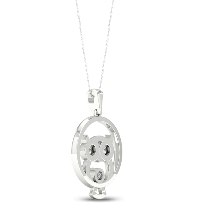 Diamond2Deal Sterling Silver Diamond Owl Pendant With 18 Inch Chain(1/20 ctw)