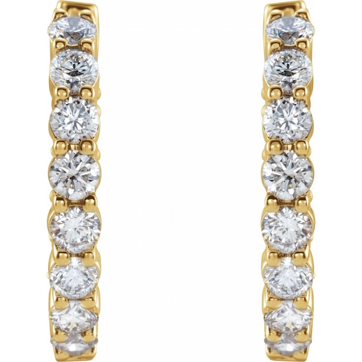 14K Yellow Gold 2.0ctw Round Cut Natural Diamond Inside-Outside Hinged
20 mm Hoop Earrings
