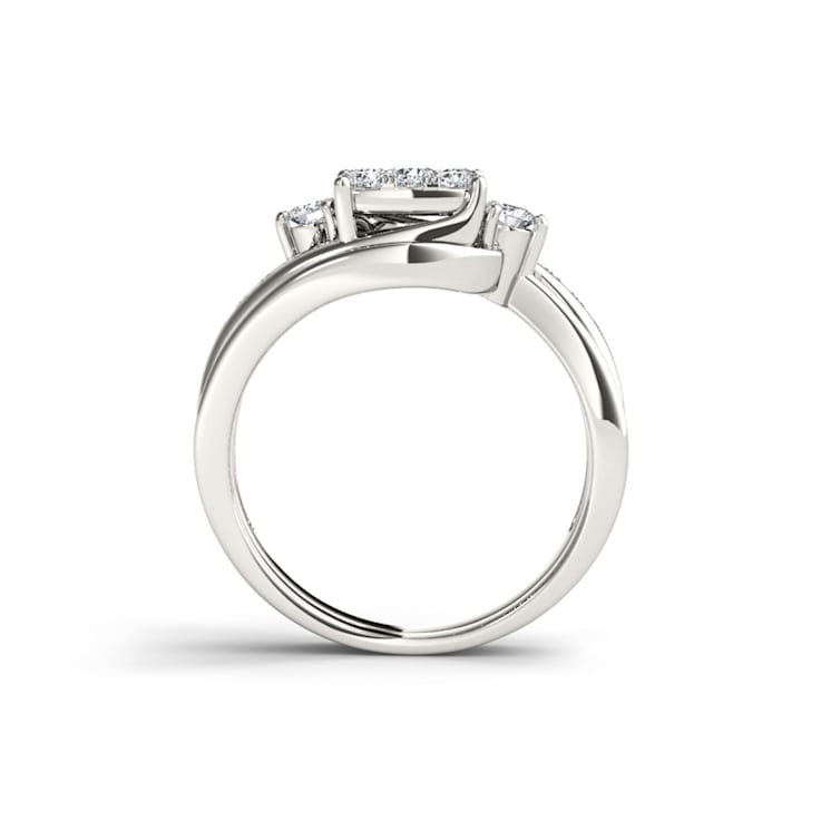 10K White Gold .75ctw Diamond Solitaire Halo Engagement Bridal Ring Set
( I2-Clarity-H-I-Color )