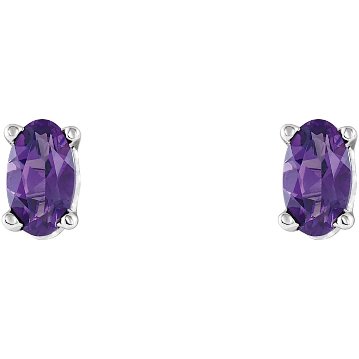 14K White Gold Amethyst Stud Earrings for Women