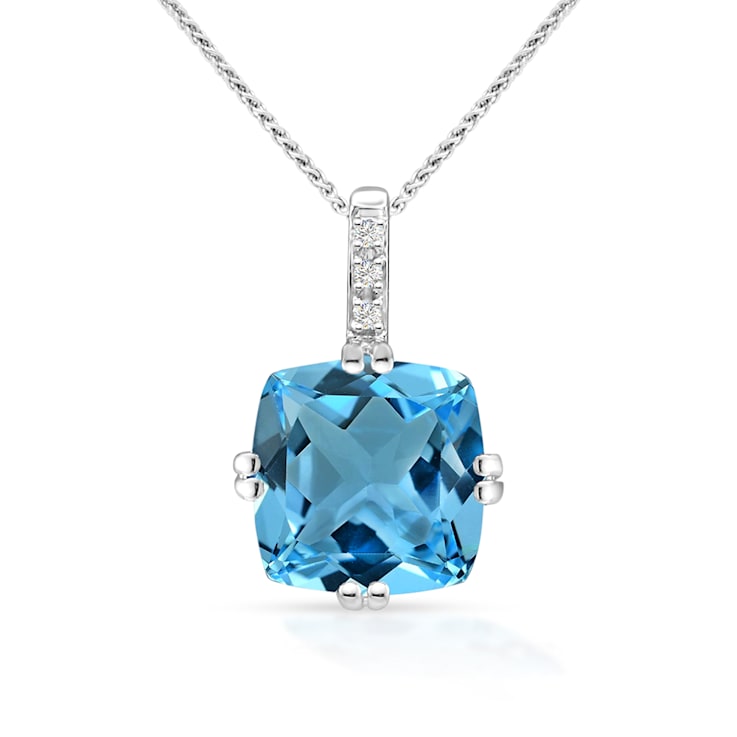 Blue Topaz Pendant 925 Solid Sterling Silver Pendant Cushion