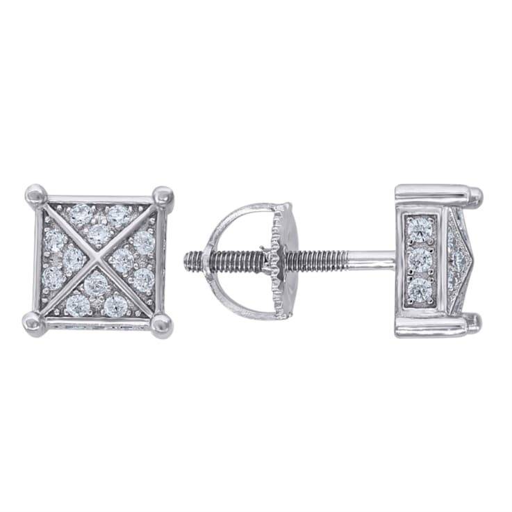 Men's Sterling Silver Cubic Zirconia Square Stud Earrings, White