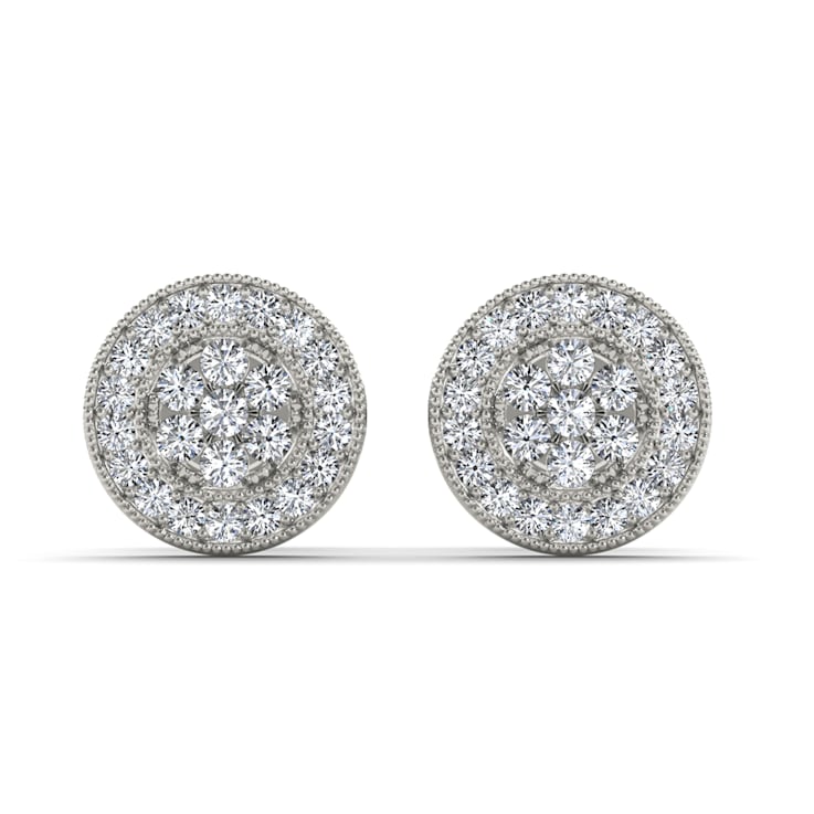 10K White Gold Cluster Diamond Stud Earrings for Women (1/8Ct /I2,H-I)