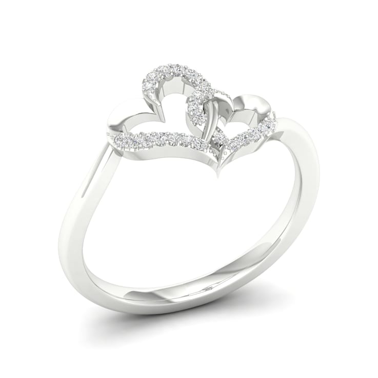 10K White Gold .07ctw Round Cut Diamond Double Heart Love Ring
(0.07cttw, Color H-I, Clarity I2)
