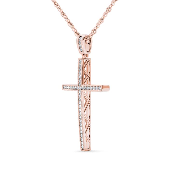 10K Rose Gold Diamond Cross Pendant Rope Chain Necklace for Women 18inch
(1/6Ct/ I2,H-I)