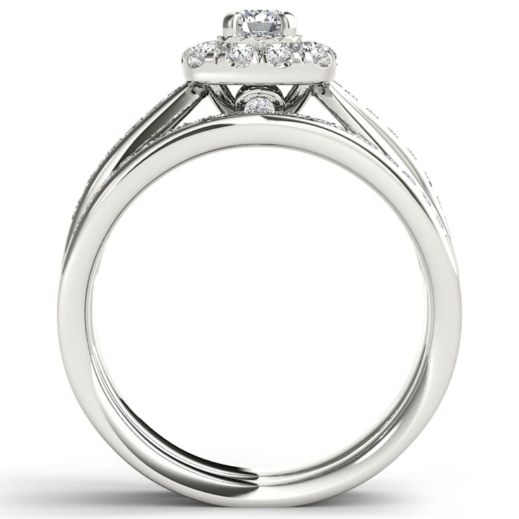 14k White Gold .62ctw Engagement Ring Band Bridal Set Anniversary Halo (
I2-Clarity-H-I-Color )