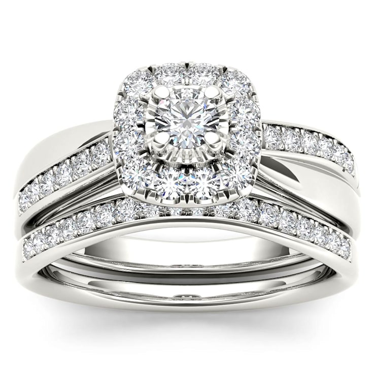 14k White Gold .62ctw Engagement Ring Band Bridal Set Anniversary Halo (
I2-Clarity-H-I-Color )