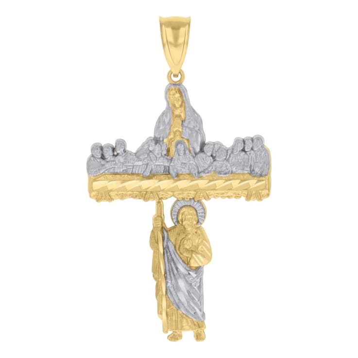 Diamond2Deal 10K Two-tone Gold St. Jude Guadalupe Last Supper Cross
Pendant for Men