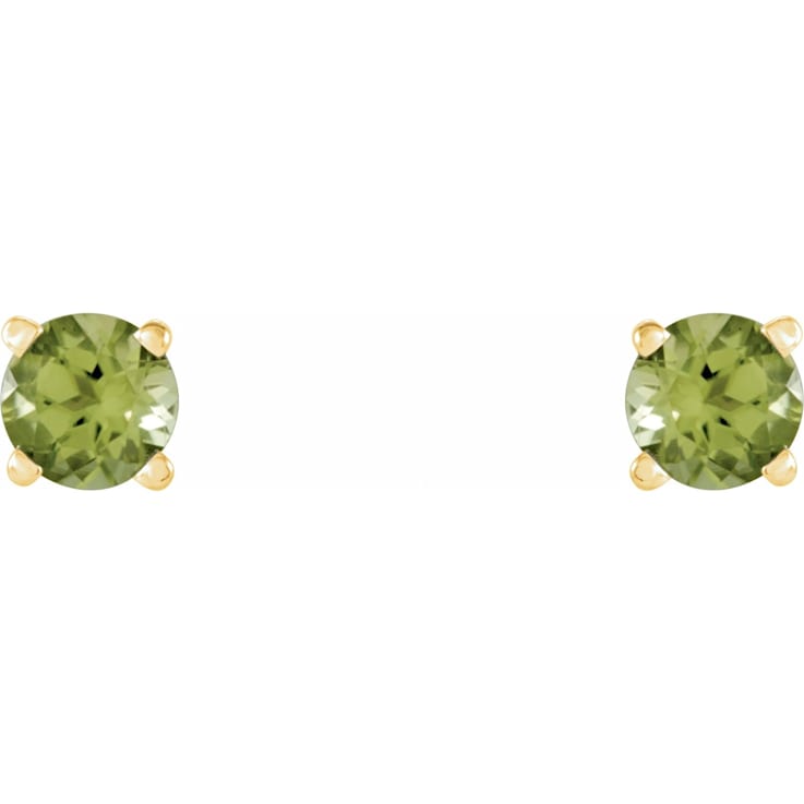 14K Yellow Gold 4 mm Peridot Stud Earrings for Women with Friction Post
