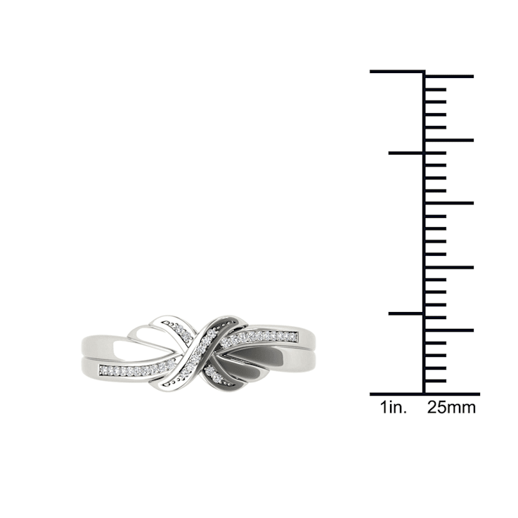 10k White Gold Round Cut H-I, I2 Natural Diamond Crossover Ring Women 0.08ctw