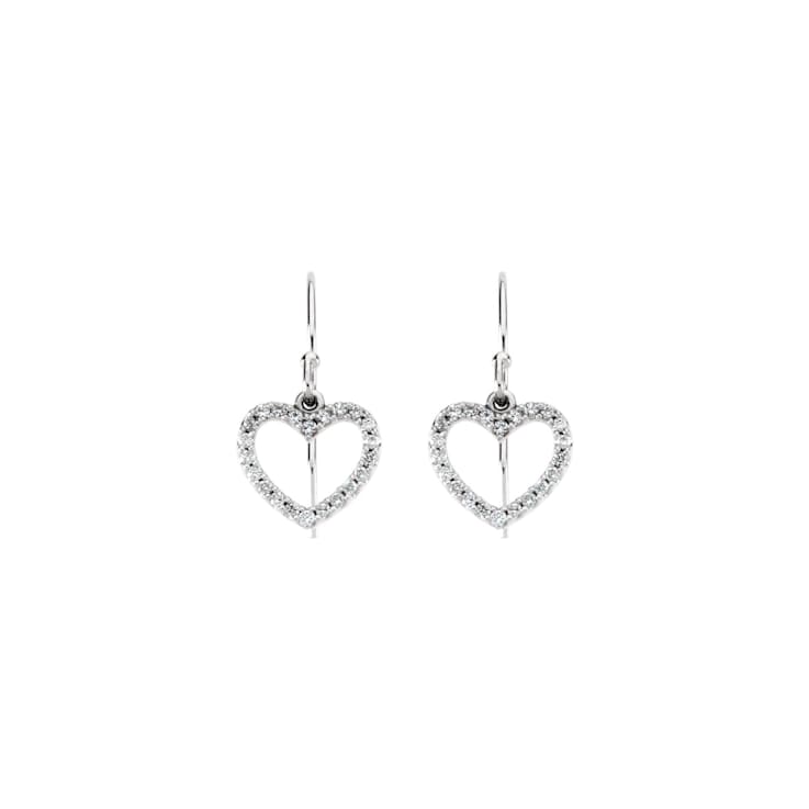 14K White Gold 1/5ctw Round Cut Natural Diamond Heart Earrings