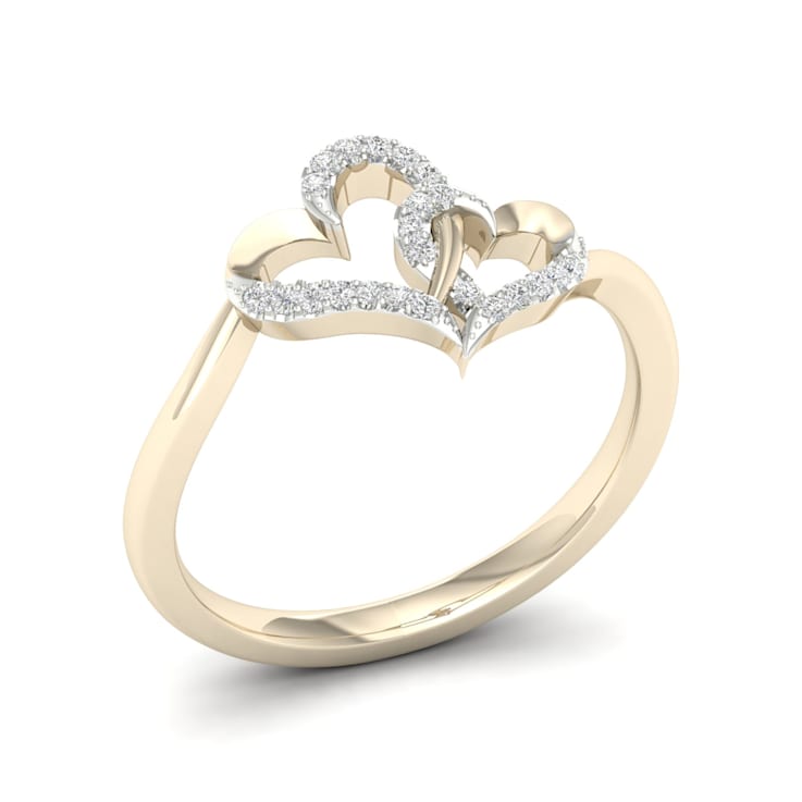 10K Yellow Gold .07ctw Round Cut Diamond Double Heart Love Ring
(0.07cttw, Color H-I, Clarity I2)
