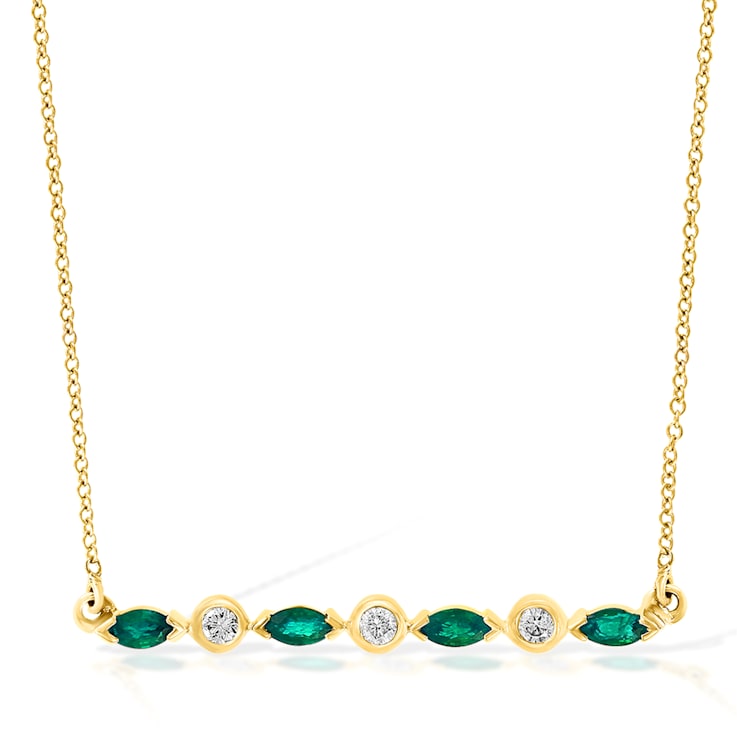 Diamond2Deal 14k Yellow Gold 0.41ct Marquise Cut Emerald and Diamond Bar
Pendant Necklace 18"