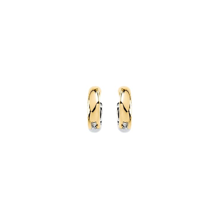 14k Yellow Gold and White 14.25 mm Hinged Hoop Earrings for Women