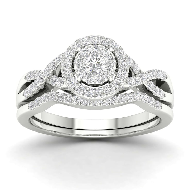 10K White Gold .40ctw Diamond Halo Engagement Ring Bridal Set Split
Shank ( I2-Clarity-H-I-Color )