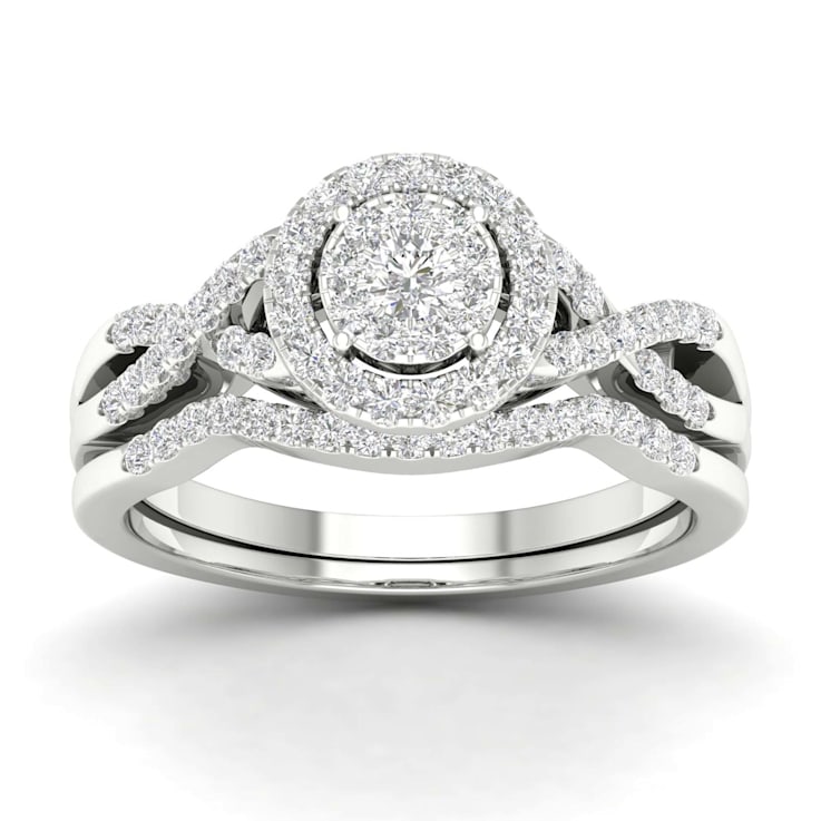 Diamond2Deal 10K White Gold .40ctw Diamond Halo Engagement Ring Bridal
Set Split Shank