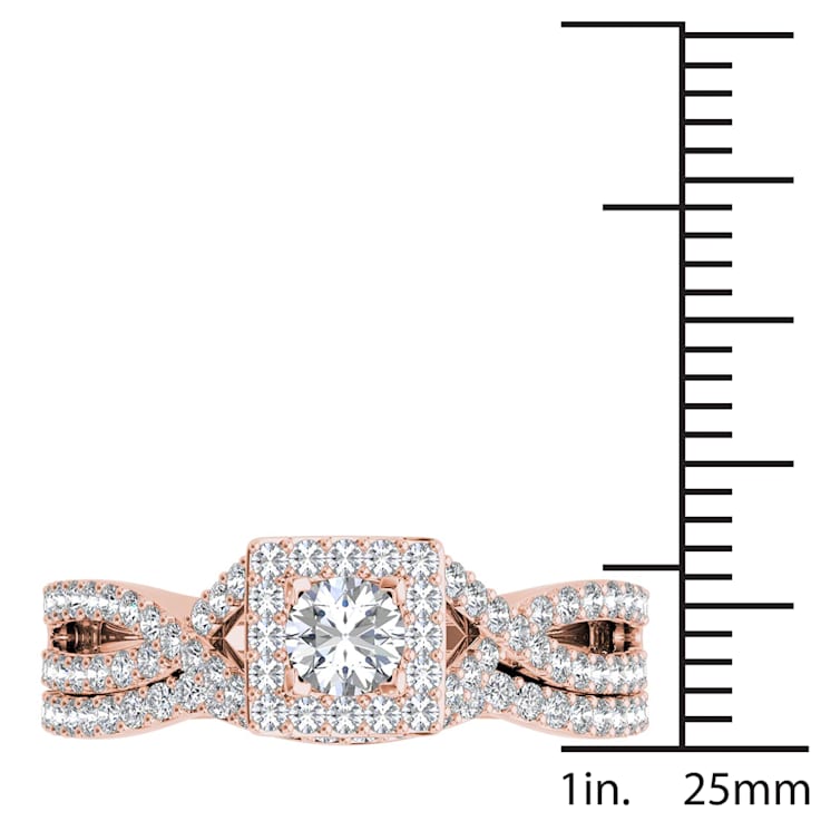 14k Rose Gold 1.0ctw Engagement Ring Band Bridal Set Square Halo(
I2-Clarity-H-I-Color )