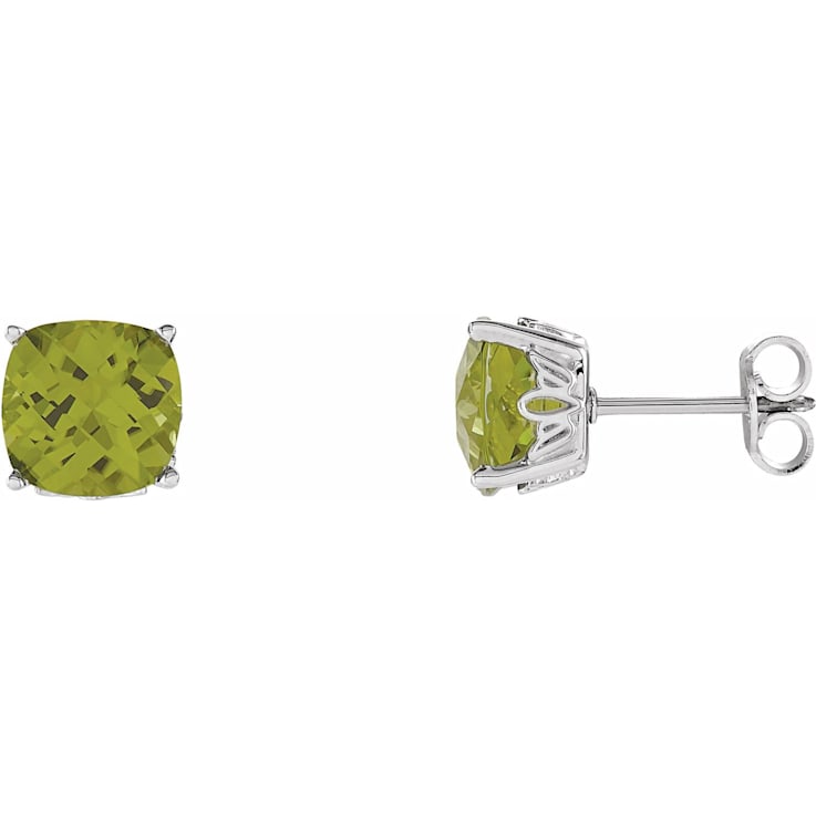 14K White Gold Peridot 6x6 mm Cushion Earrings for Women