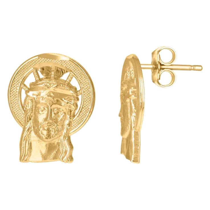 Diamond2Deal 10k Yellow Gold Textured Jesus Face Religious Stud Earrings
for Men