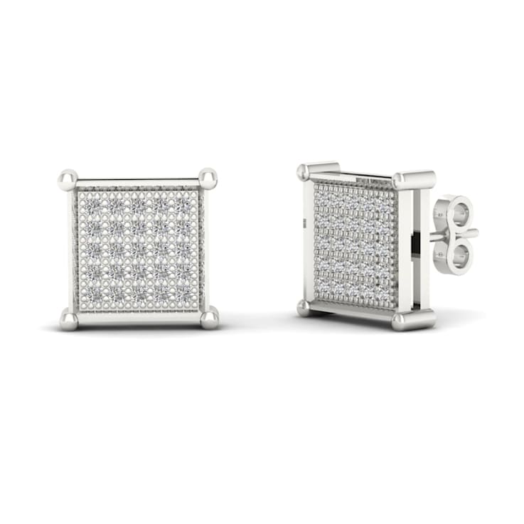 10K White Gold Cluster Diamond Square Shape Stud Earrings for Women
(1/6Ct /I2,H-I)