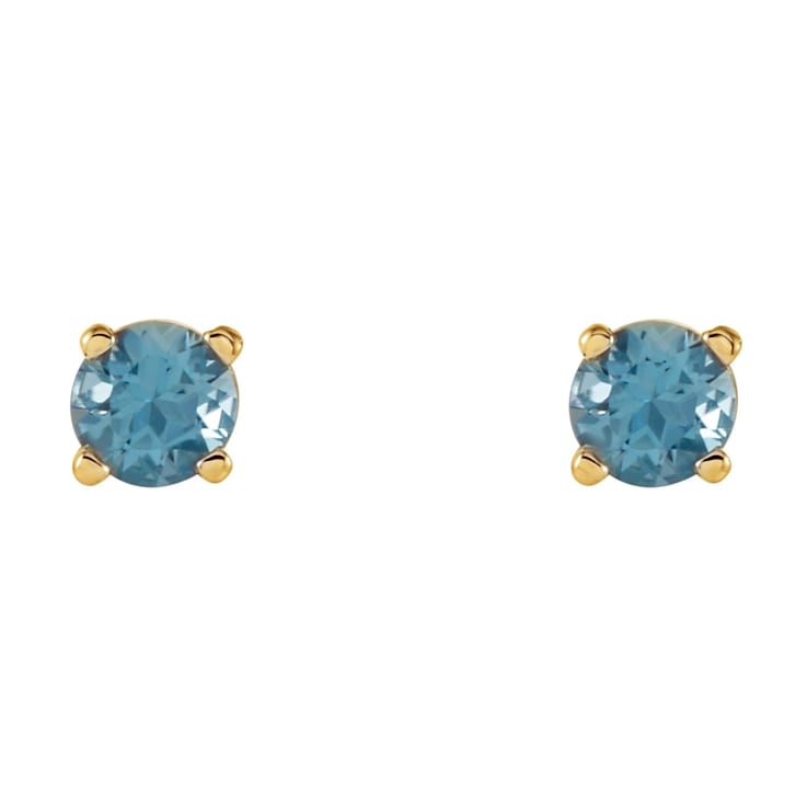 14K Yellow Gold 4 mm Swiss Blue Topaz Stud Earrings for Women with
Friction Post