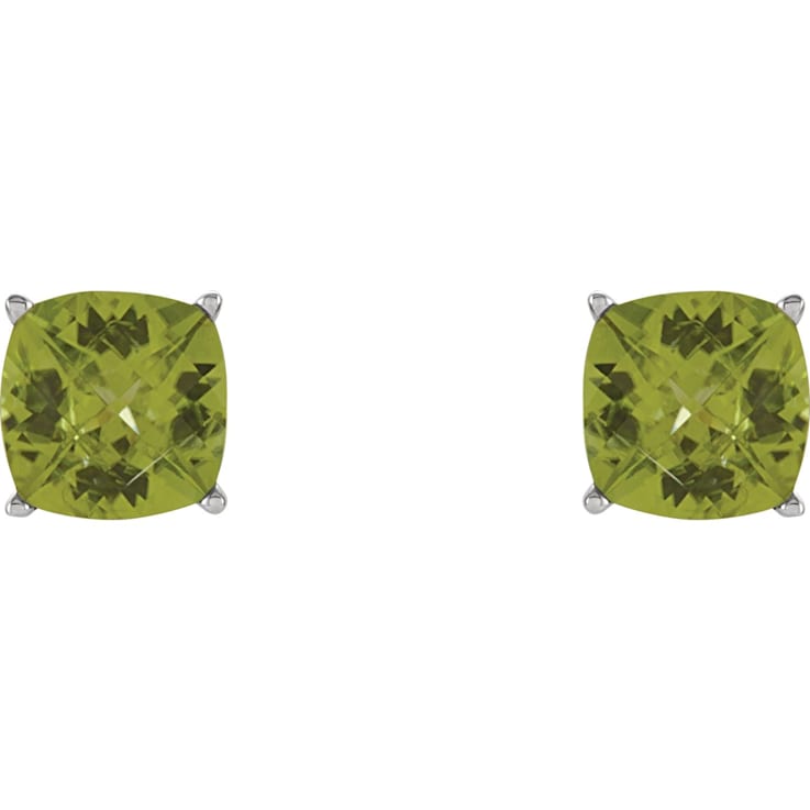 14K White Gold Peridot 6x6 mm Cushion Earrings for Women