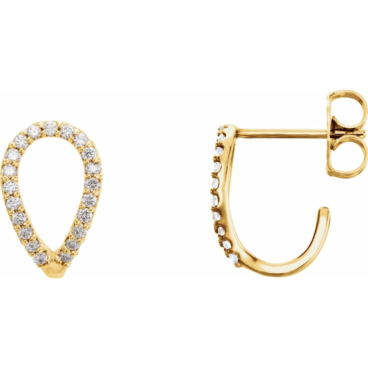 14K Yellow Gold 1/6ctw Round Cut Natural Diamond Geometric Hoop Earrings