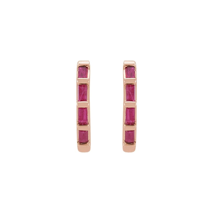 14K Gold Ruby Huggie Hoop Earrings 14K Rose Gold