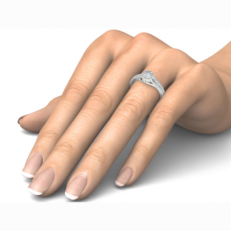 10K White Gold .75ctw Diamond Ladies Round Halo Engagement Ring (
I2-Clarity-H-I-Color )