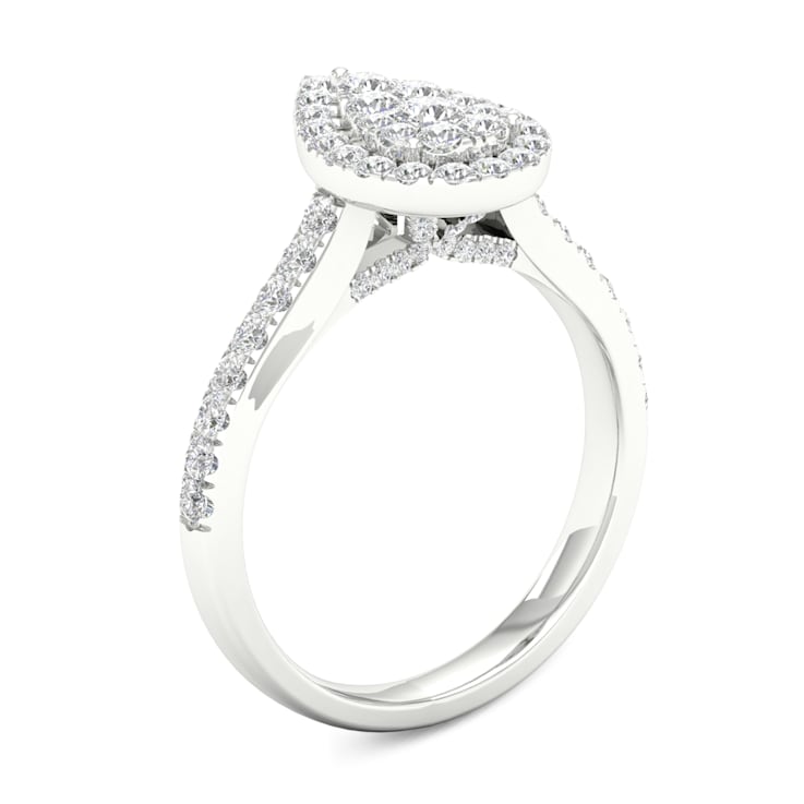 10K White Gold .75ctw Round Diamond Pear Shape Halo Engagement Ring
(Color H-I, Clarity I2)